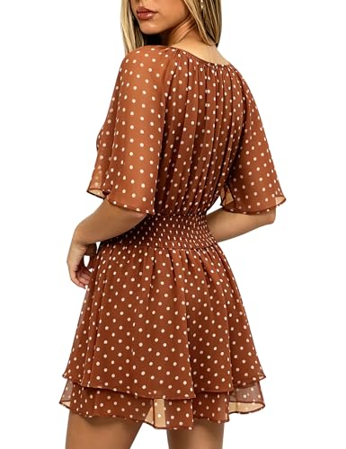 AIMCOO Women's Summer Polka Dots Mini Dresses 2026 Casual Chiffon Short Sleeve High Waist A Line Dress Beach Vacation Outfits Brown XX-Large — view 2