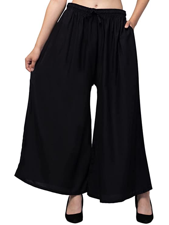 Plazzo for Women - Regular Fit Flared Wide Leg Plain Pants
