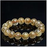 HHCTEBEC Pulsera de Citrino con Piedras Preciosas de Chakra, Pulsera de Cuentas curativas Naturales, Cuentas de Cristal Ajustables, Cuarzo rutilado Dorado, Cuentas de Piedra Lisas Redondas,8a,7MM