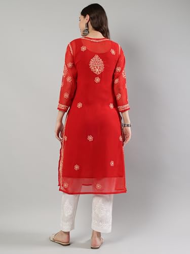Image of Seva Chikan Hand Embroidered Lucknowi Chikankari Georgette Kurta with Inner Slip for Women SCL4431