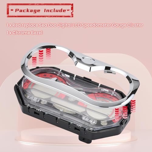 Image of 278002270 278002144 LCD Digital Jet Ski Speedometer Red Fit for 2006-2011 Sea Doo GTX RXP RXT Wake Digital Gauge Cluster Kit with Chrome Bezel