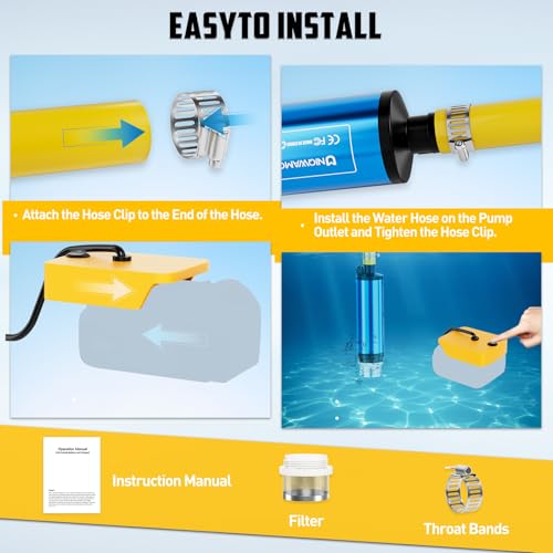 Uniqwamo Cordless Submersible Water Pump Compatible for Dewalt 20V Max Battery,400GPH Portable Transfer Water Pump for Camping Tub Garden RV Pond Draining Job Sites (No Battery) by Uniqwamo - Image 5