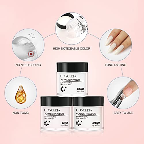Coscelia Acryl Nagelset Acrylpulver und Acryl Liquid starter Set 3 Farben weiß Pink Clear Acryl Pulver Nails Acryl… – Bild 6