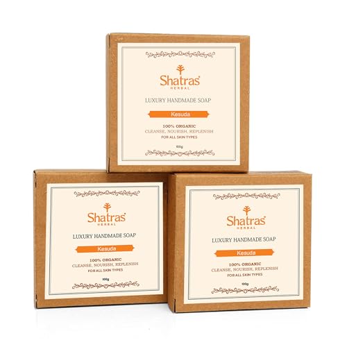 Shatras Ayurvedic Handmade Palash (Kesuda) Pure Divine Bathing Soap, Moisturize and Nourish the Skin, Summer Special, Paraben-Sulphate Free, Bathing Soap for Men Women-(Pack Of-3)