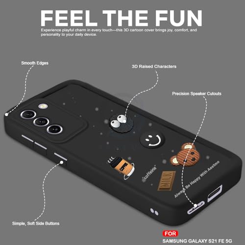 Image of AESTMO Back Case Cover for Samsung S21 FE 5G Cover | Cute Fun Cartoon 3D Ball | Coffee Silicone Case | Full Body Protection | Camera Protection Back Cover for Samsung S21 FE 5G (Black)