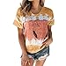 Maglietta da donna, casual, alla moda, con stampa a piuma, girocollo, a maniche corte, maglietta Techno, cachi, L