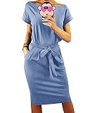 PRETTYGARDEN Women's Summer Short Sleeve Crewneck Striped Dress Basic Solid Tie Waist Office T Shirt