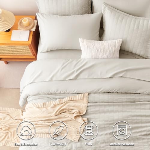 image for CozyLux Twin XL Comforter Set with Sheets Seersucker Beige 5 Pieces Be