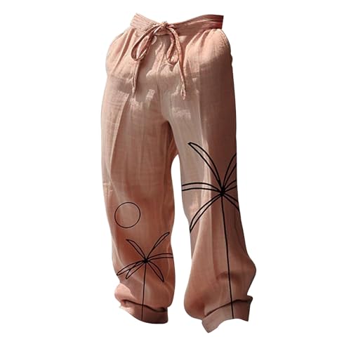 Mens Cotton Linen Loose Fit Hawaiian Yoga Pants Big and Tall Baggy Wide Leg Trousers Casual Jogger Beach Long Pants3