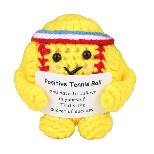 Image of TOYMIS Positive Tennis Ball, Cute Funny Inspirational Crochet Tennis Ball Positive Knitted Doll Gadget with Encouraging Card for Sports Enthusiasts & Party Favor