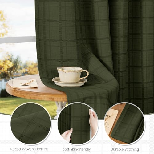Beauoop Green Plaid Jacquard Blackout Curtains 63 Inches Long 2 Panels for Bedroom Living Room Gingham Checkered Room Darkening Thermal Insulated Soundproof Grommet Window Drapes, 52x63 2 Set by Beauoop - Image 4