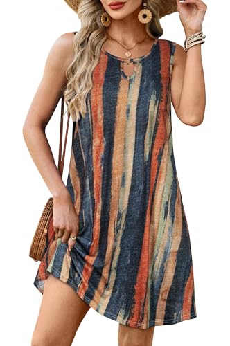 Image of Summer Dresses for Women 2026 Casual Sleeveless Sundress Floral Loose Fit Beach Cover Up with Pocket