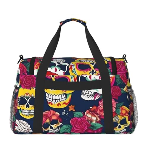 Sugar And Skulls And Flowers Print Travel Duffle Bag For Men Women Sport Gym Handbag With Shoulder Strap For Travel2