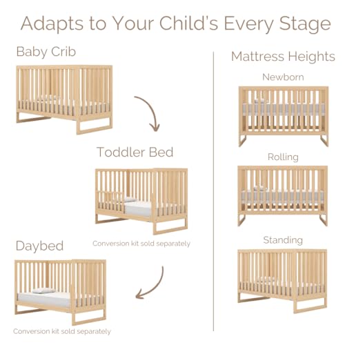 dadada Baby’s 3-in-1 Austin Convertible Crib - Newborn Essentials Baby Bed Fits Standard Crib Mattress - Adjustable Bed Base - Natural - Thumbnail 3