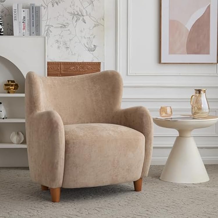 Christopher Knight Home Wingback Accent Chair, Fabric Club Chair, Upholstered Armchair, Curved Backrest Single Sofa, Soft Cushion Seating, Comft Lounge Chair for Living Room Reading Home Rest, Camel