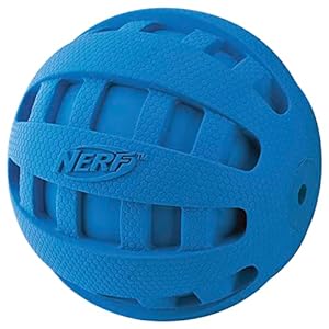 Nerf dog rubber ball dog toy with checkered squeaker lightweight durable and water resistant 4 inch diameter for mediumlarge breeds single unit blue   cucciolini doodles