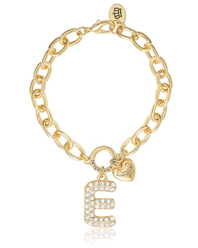 Image of Juicy Couture Initial Bracelets for Women, 7.5", Bubble Letter Bracelet, 7.5 Inches, Metal, Cubic Zirconia