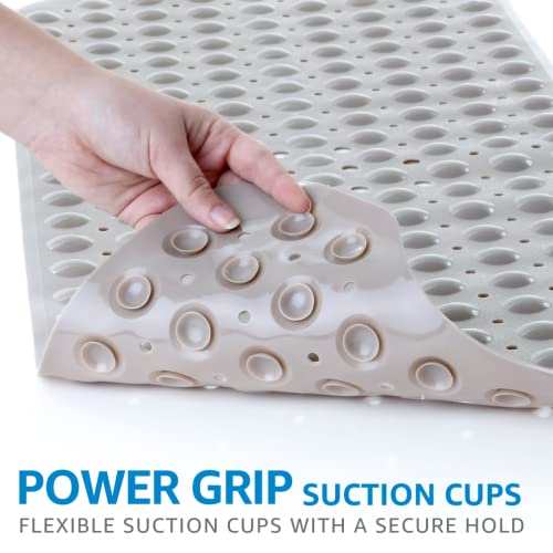 Slipx Solutions Power Grip Extra Long Bath Tub & Shower Mat 39X16, Wet Floor Non-Slip For Elderly & Kids Bathroom, 30% Longer Bathtub Mats, 200 Suction Cups, Drain Holes, Machine Wash, Tan #TOP1