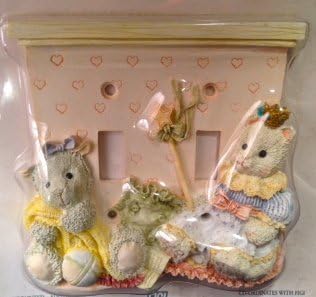 "Friends Forever" Wall Decorative SWITCHPLATE: Handpainted Ceramic Kitten & Lamb Figurines [2-GANG]