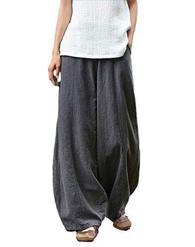 [アミークスエーアミーゴ] サルエル パンツ バルーン ガウチョ リネン ワイド 麻混 ユッタリ 春夏 グレー L