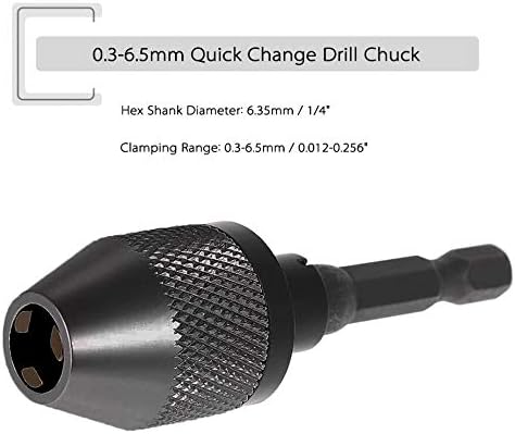 Gasea 0.3-6.5mm 1/4 inch Hex Quick Change Keyless Drill Chuck Adapter Carbon Steel Driver Conversion Tool