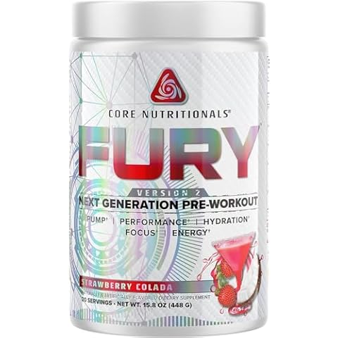 Core Nutritionals Fury V2: Pre-Workout Powder to Maximize Performance in The Gym W/Zum-XR® Caffeine, L-CItruline, and Alpha GPC (40 Scoops) (Strawberry Colada) Cover