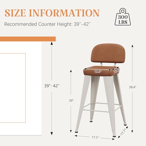 Image of Yongchuang 30 inch Bar Stools with Back Set of 4, Faux Leather Bar Height Stools with Metal Legs Modern Upholstered Kitchen Island Bar Chairs, Brown White