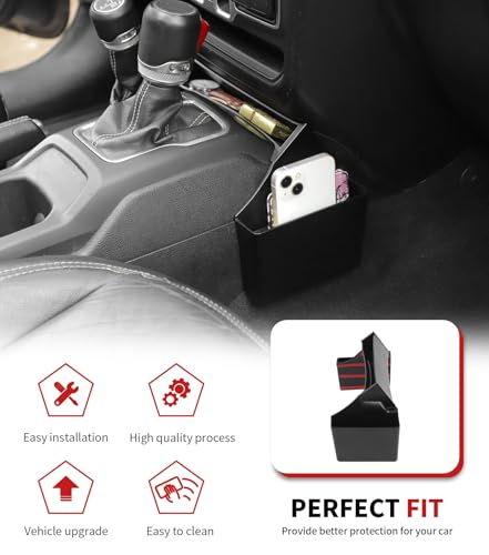 Image of JWWY Gear Shift Storage Box for 2018-2026 Jeep Wrangler JL /JLU & Gladiator JT 4xe, Center Console Organizer & Trunk Storage, Split-Type Interior Storage Tray Accessories Black