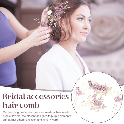 4 Pieces Durable Hair Comb Wedding Bridesmaids Wedding Hair Accessories Hair Comb for Bridal Accessories for Bridesmaids or Flower Girls Simple and Generous (Purple) - Image 3
