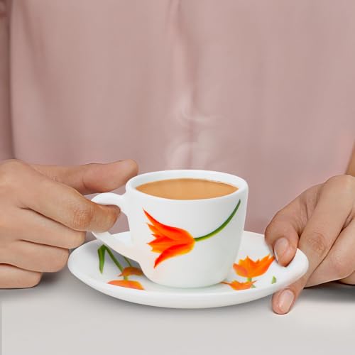 Image of Larah by BOROSIL Firefly Opalware Cup and Saucer Set of 12 pcs | Tea /Coffee Cups 90 ml | Microwave & Dishwasher Safe | Bone-Ash Free | Crockery Set Ideal for Daily Use & Gifting, White