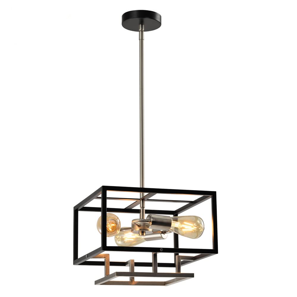 Suspension rectangulaire en fer noir 3 éclairages luminaire design pour entrée et hall d'entrée