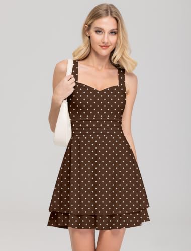 Image of IWD Women's Square Neck Sleeveless Mini Dress Ruched Waist Tiered Ruffle Hem A Line Short Dresses