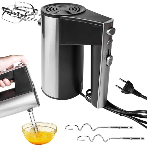 Elektrisch Handrührgerät 5 Stufen, Elektrischer Handmixer Mit Edelstahl Schneebesen, Küchenmixer Enthalten 2 Edelstahl-Knethaken, 2 Schneebesen, Handrührgerät Für Backen Kuchen, Eier （silber）