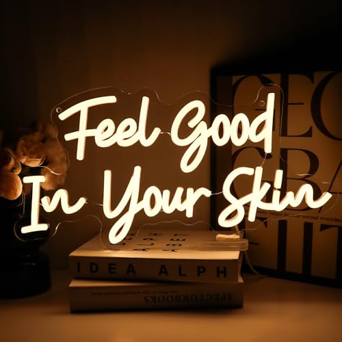 Image of Feel Good In Your Skin Neon Sign for Wall Decor, 16.54 inch x 8.27 inch Led Signs for Beauty Salon, USB Dimmable Letters Neon Lights for Business Skincare Studio Shop Facial Spa Bar Home Wall Art