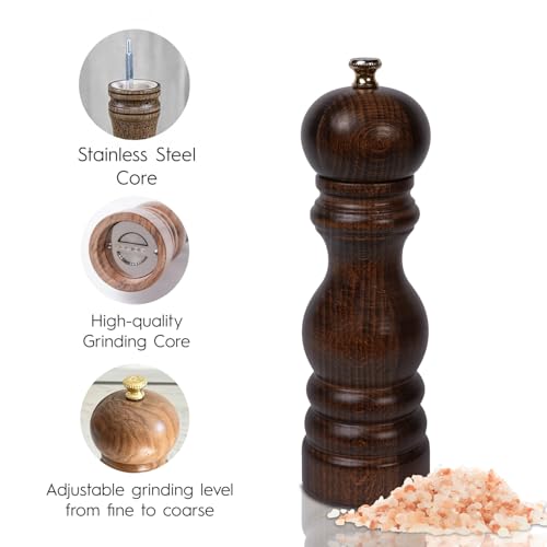 Glios Walnut Color Wooden Salt Hand Mill 18 cm-Premium Natural Wood Salt Grinder – Adjustable Stainless Steel Mechanism – Handcrafted Refillable Salt Mill – Elegant, Durable, 7.08 Inches by Glios - Image 5