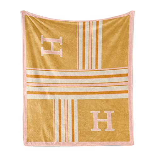 Ambesonne Letter H Soft Flannel Fleece Throw Blanket, Horizontal And Vertical Stripes With Gradient Color Zigzags Chevrons Art, Cozy Plush For Indoor And Outdoor Use, 60" X 80", Dark Yellow Eggshell #TOP25