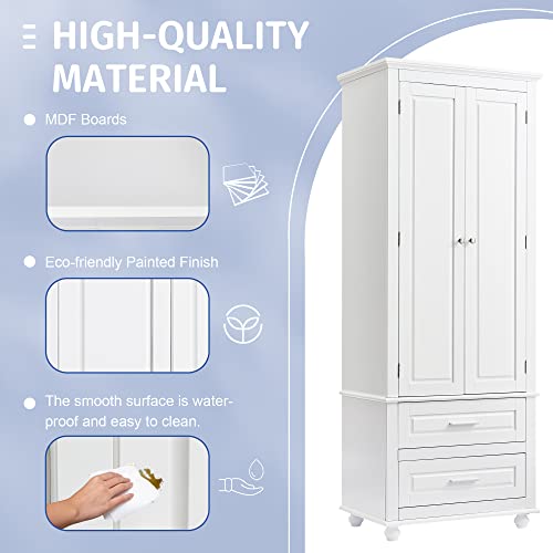 Merax, White Storage Cabinet With Doors And2 Drawers, Open Bookcase, Pantry Cupboard, Freestanding Organizer Display For Bathroom, Kitchen, Office #TOP6
