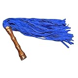 Handcrafted Flogger with Wooden Handle Blue Leather 50 Tails Adult Roleplay Accessory for Cosplay