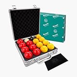Aramith Premier Red and Yellow 2” (50.8mm) English Pool Ball Set with 1 7/8” (47.6mm) Cue Ball – Free Microfibre Cleaning Towel – Pubs, Clubs, Leagues and Home (With Baize Master Case and Cue Towel)