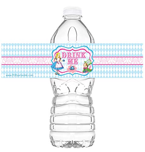 POP parties Ink Alice in Wonderland Bottle Labels - 20 Alice Water Bottle Labels - Made in The USA - Bottle Classic
