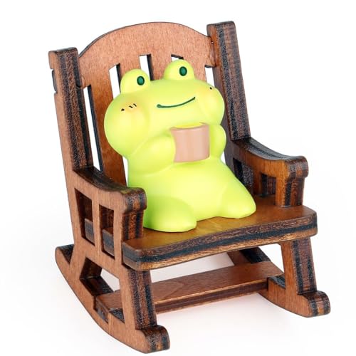 YATOJUZI Miniature Frog Figurines Statue - Cute Office Desk Decor Hipper Bookshelf Decorations Accessories - Funny Gifts for Women Men - Chair and Frog Separable