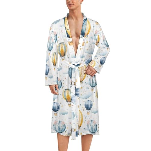 Peignoir de bain homme léger style kimono imprimé montgolfière pour la nuit