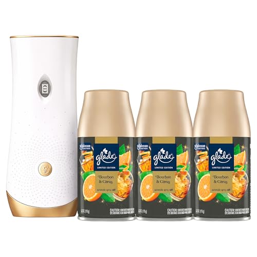 Glade Automatic Spray Starter Kit Bourbon & Citrus Scent 1 Holder + 3 Refills (6.2 oz Each) Adjustable Freshness