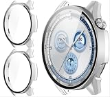 GIOPUEY Cover Compatibile con Huawei Watch GT 5 46mm, [2 Pezzi] Pellicola Protettiva Vetro + Cornice in Plastica Rigida Custodia - Silver+Silver