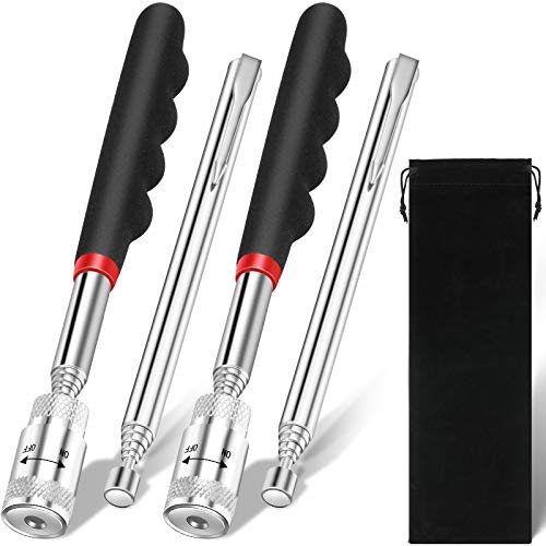 4 Pieces Magnetic Pickup Tool LED Light Telescoping Magnetic Pick up Tool Telescoping Magnet Stick Magnetic Grabber Gadget Tool with A Bag for Men Dad Husband