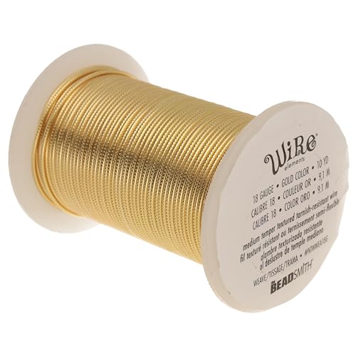 The Beadsmith Textured Jewelry Wire - Weave Texture, Gold Color, 18-Gauge, 10 Yards, Half-Round Semi-Flexible Wire, Medium Temper