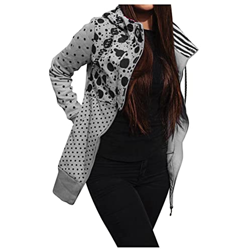 Briskorry Dames licht bedrukt jack sweatshirtjas met ritssluiting stijlvol jack met capuchon hoodie pullover casual capuchontrui met koord casual sweatshirt