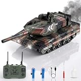 Yoyoom RC Tank that Shoots, 2.4GHz Military Vehicles Model with 360°Rotating Turret, Auto Demo, Sound & Smoke & Light, Remote Control Army Tank for Teen Adult