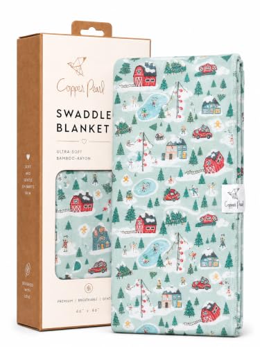 Copper Pearl Swaddle Blankets for Newborns | Soft Stretchy Receiving Blankets for Boys and Girls | Large 46 x 46 Inch Baby Blankets | Lightweight and Breathable Swaddles | Snowy Slopes