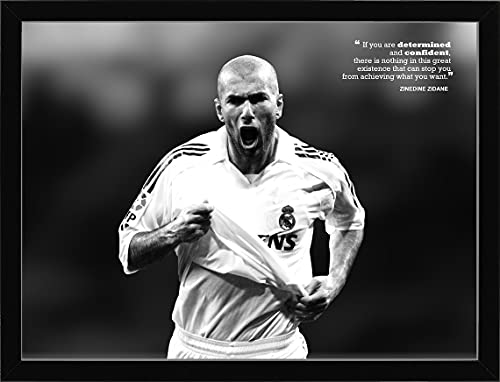 Zinedine Zidane Poster or Canvas, Real Madrid wall Decor for Gym Home Living, Bedroom, kids, man cave, gift, Office Decoration with quote - (Premium Print 8x10)- Landscape